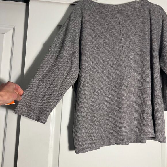 J. Jill Wearever Collection Boxy Drop Shoulder Top Sz Large Waffle Weave Gray - Picture 5 of 12
